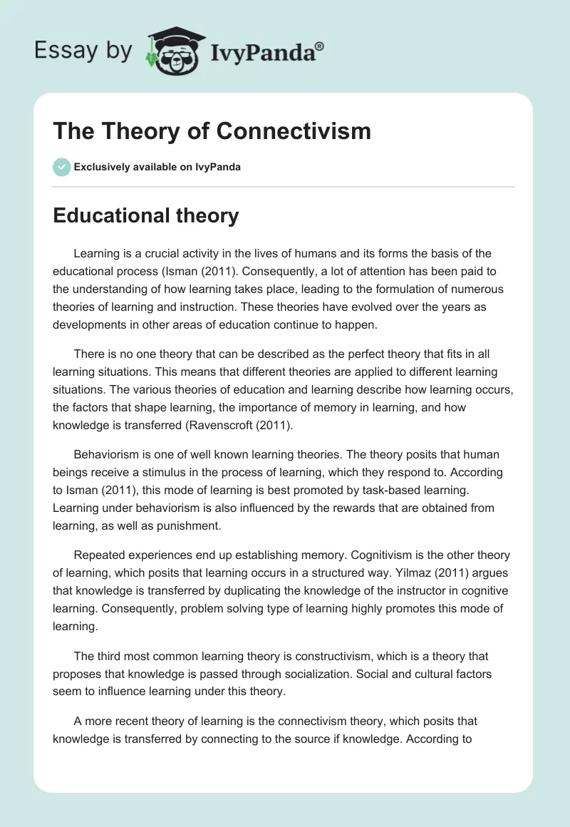 The Theory of Connectivism. Page 1