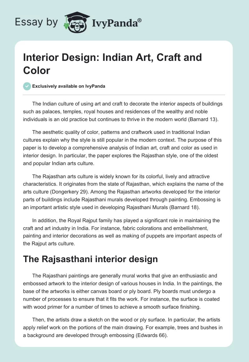Interior Design: Indian Art, Craft and Color. Page 1