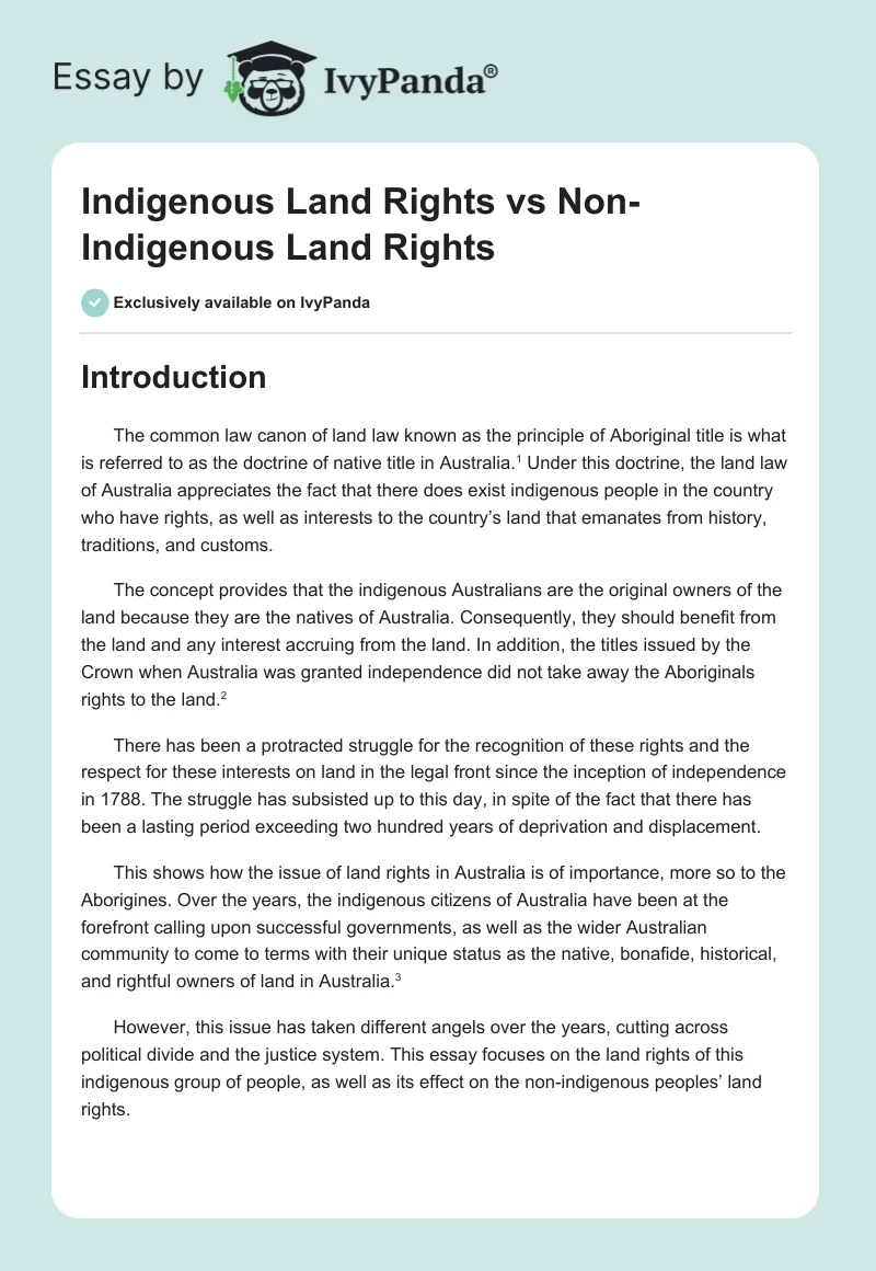 Indigenous Land Rights vs Non-Indigenous Land Rights. Page 1