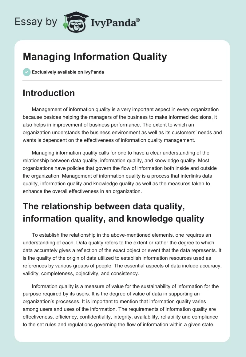 Managing Information Quality. Page 1