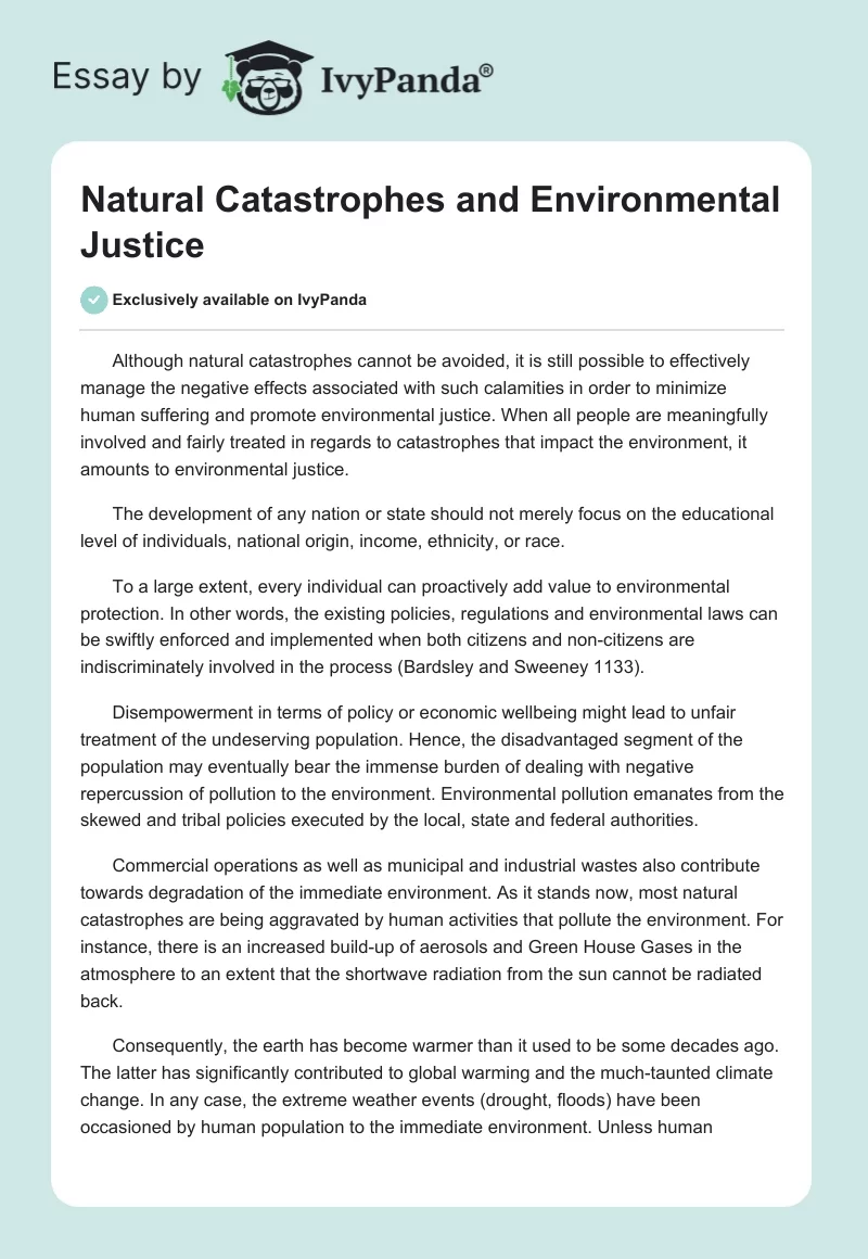 Natural Catastrophes and Environmental Justice. Page 1