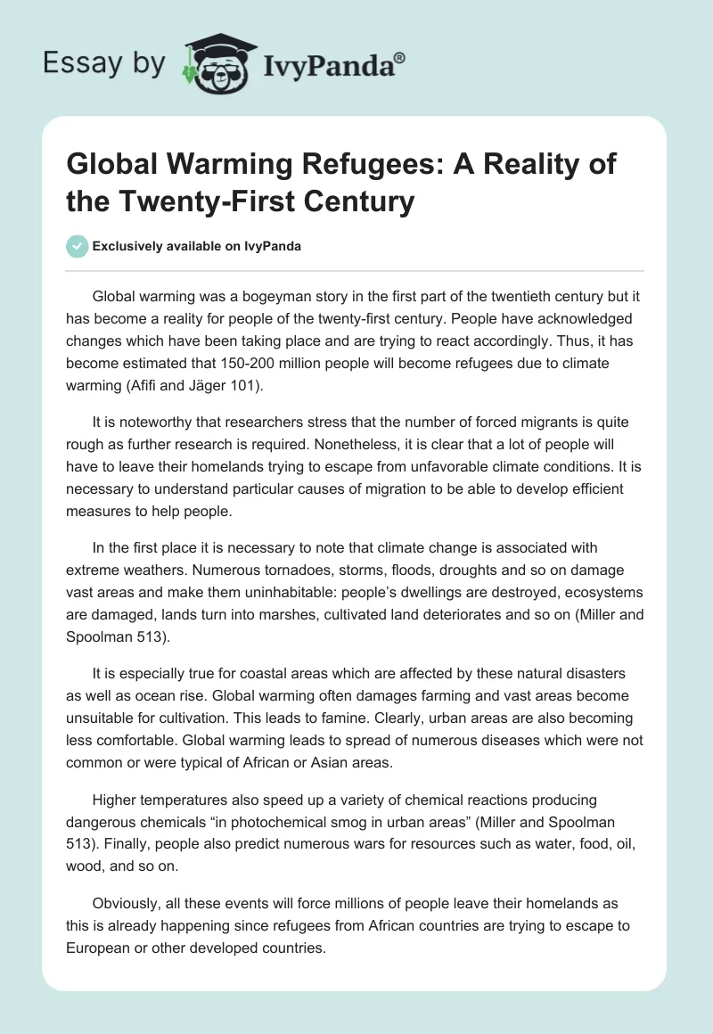 Global Warming Refugees: A Reality of the Twenty-First Century. Page 1