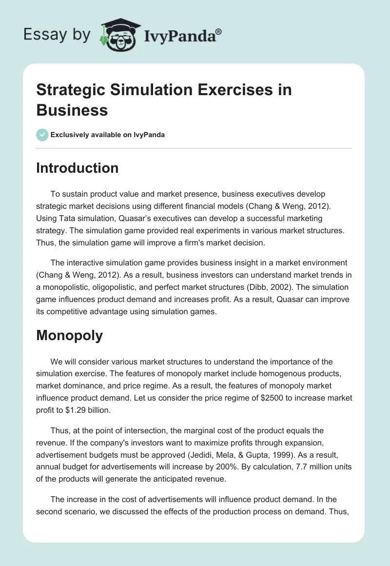 Strategic Simulation Exercises in Business. Page 1