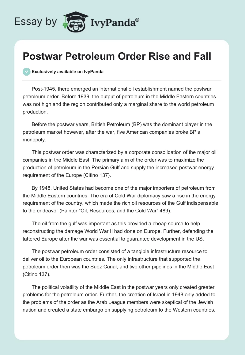 Postwar Petroleum Order Rise and Fall. Page 1