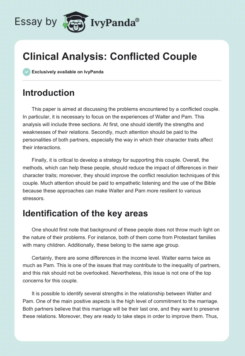 Clinical Analysis: Conflicted Couple. Page 1