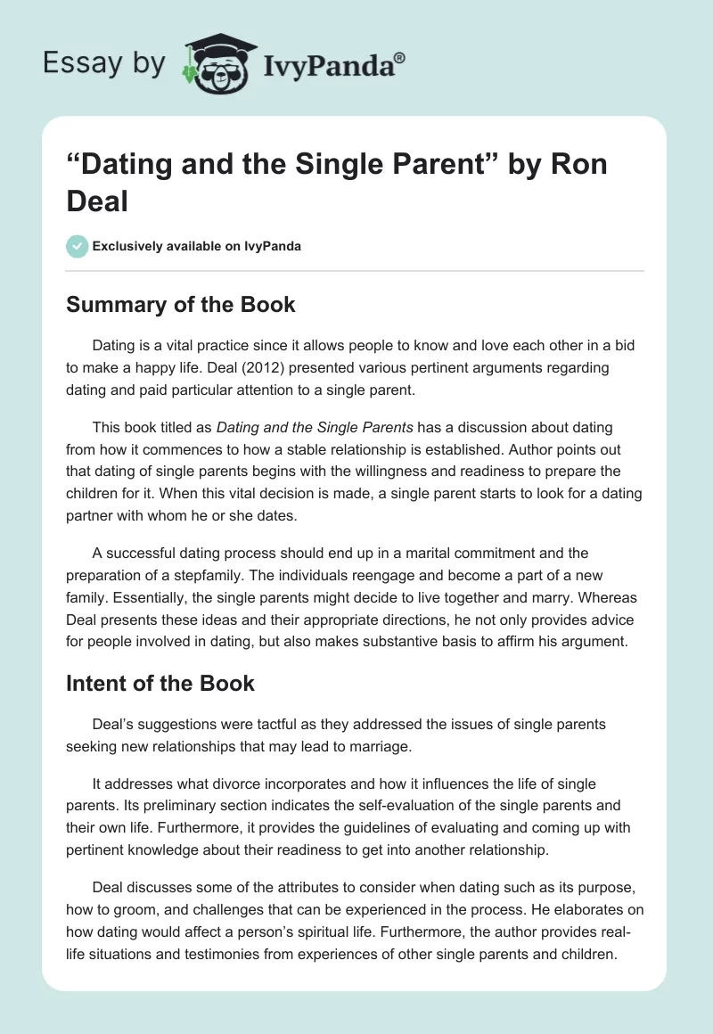 “Dating and the Single Parent” by Ron Deal. Page 1