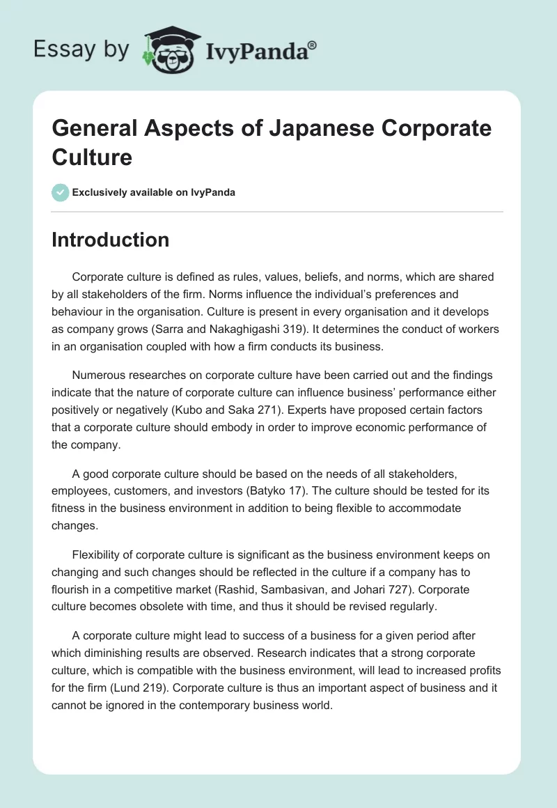General Aspects of Japanese Corporate Culture. Page 1