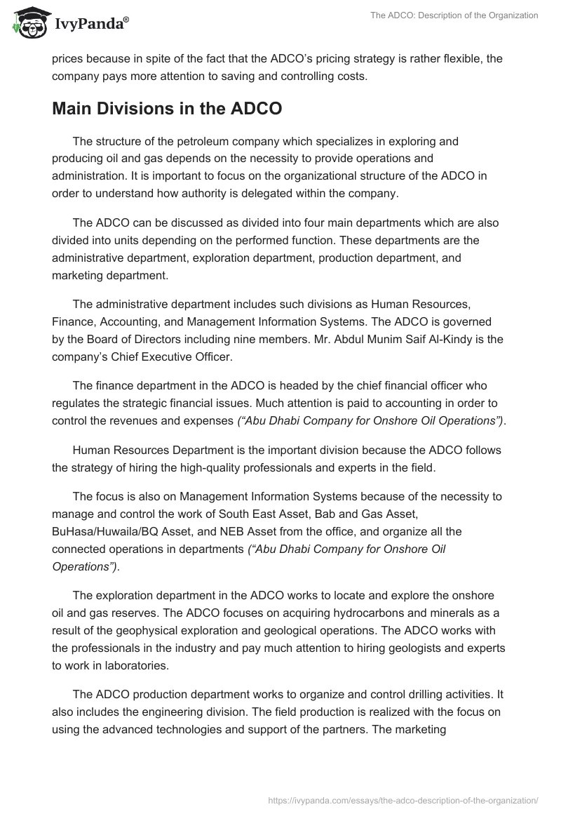 The ADCO: Description of the Organization. Page 3