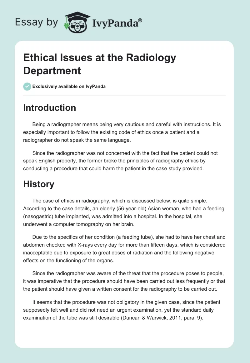 Ethical Issues at the Radiology Department. Page 1