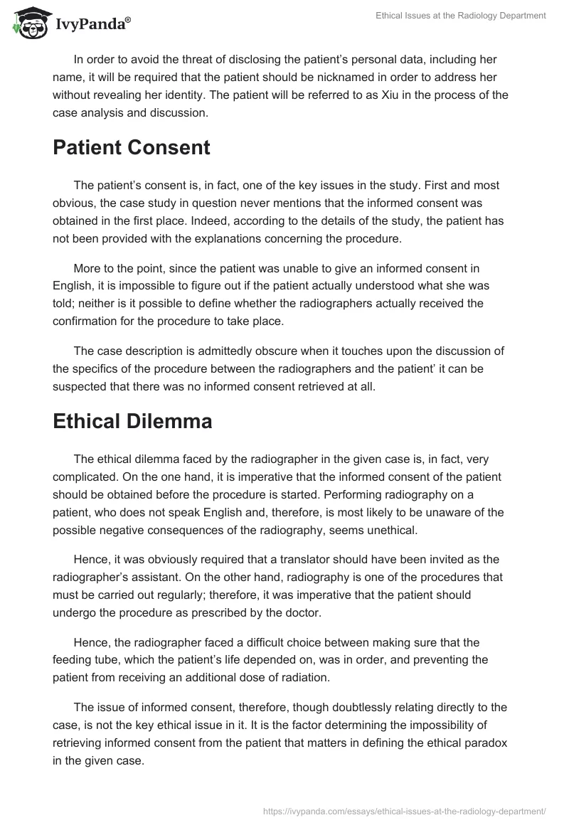 Ethical Issues at the Radiology Department. Page 2