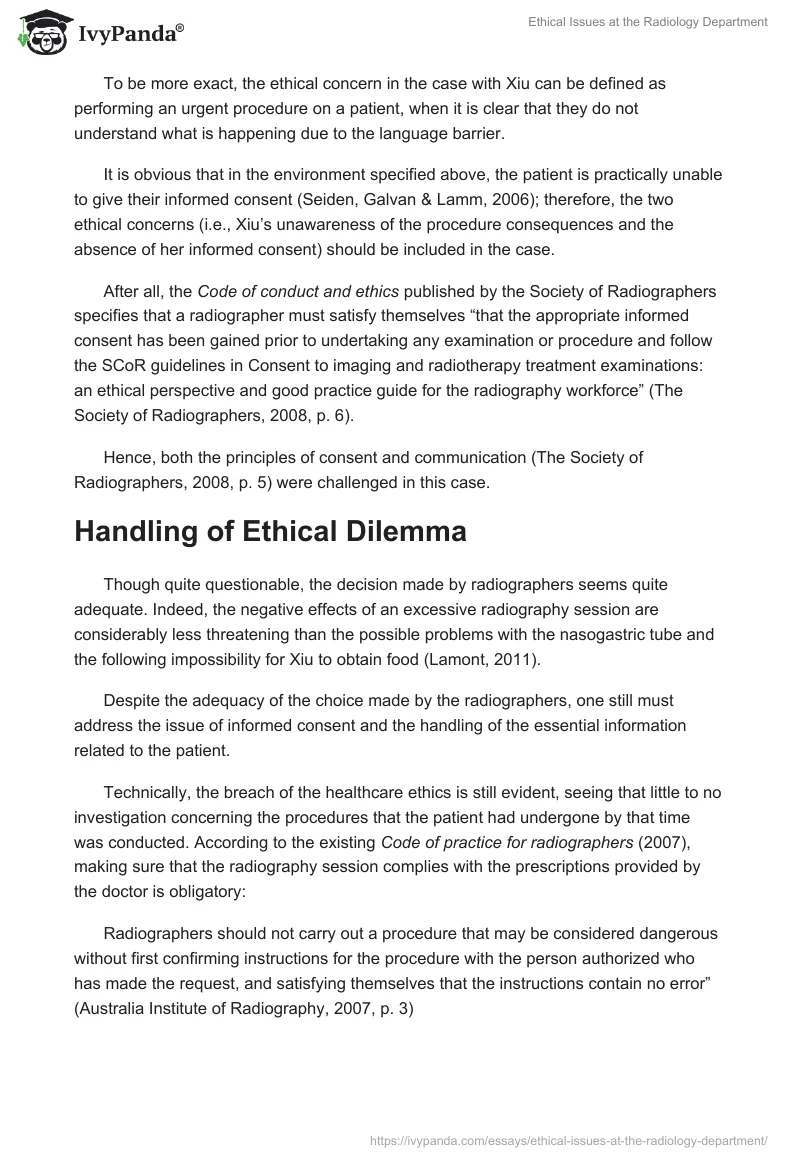 Ethical Issues at the Radiology Department. Page 3
