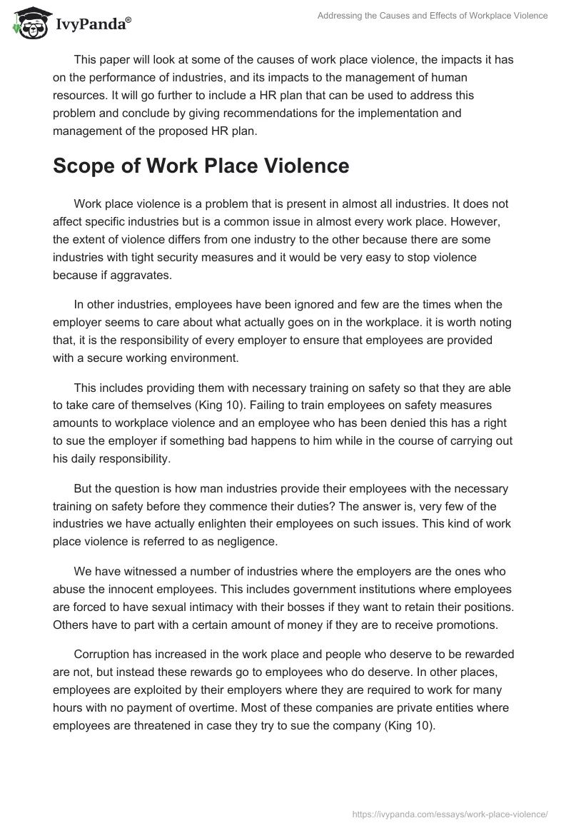 Addressing the Causes and Effects of Workplace Violence. Page 2