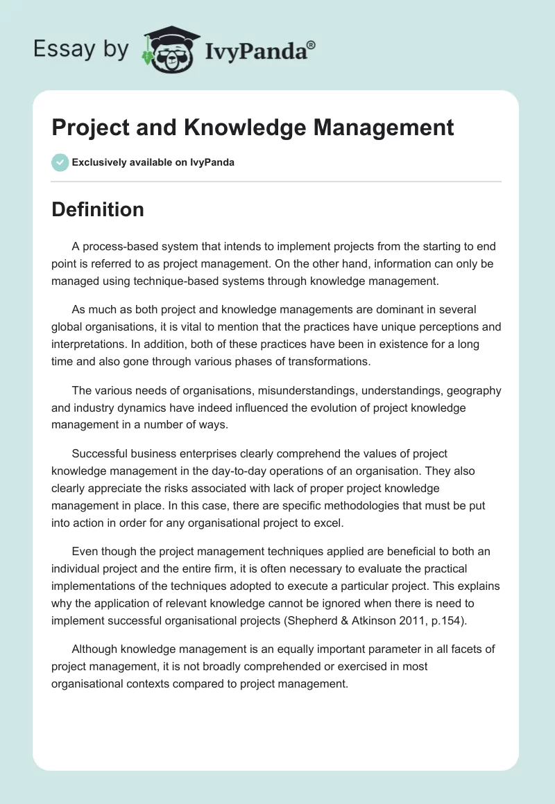 Project and Knowledge Management. Page 1