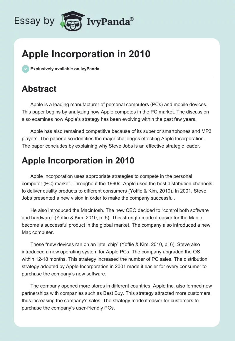 Apple Incorporation in 2010. Page 1