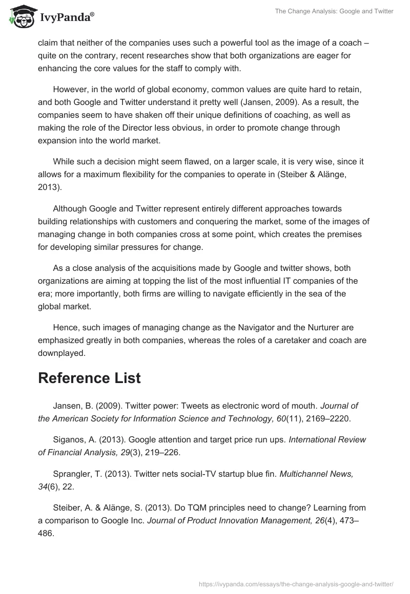 The Change Analysis: Google and Twitter. Page 2