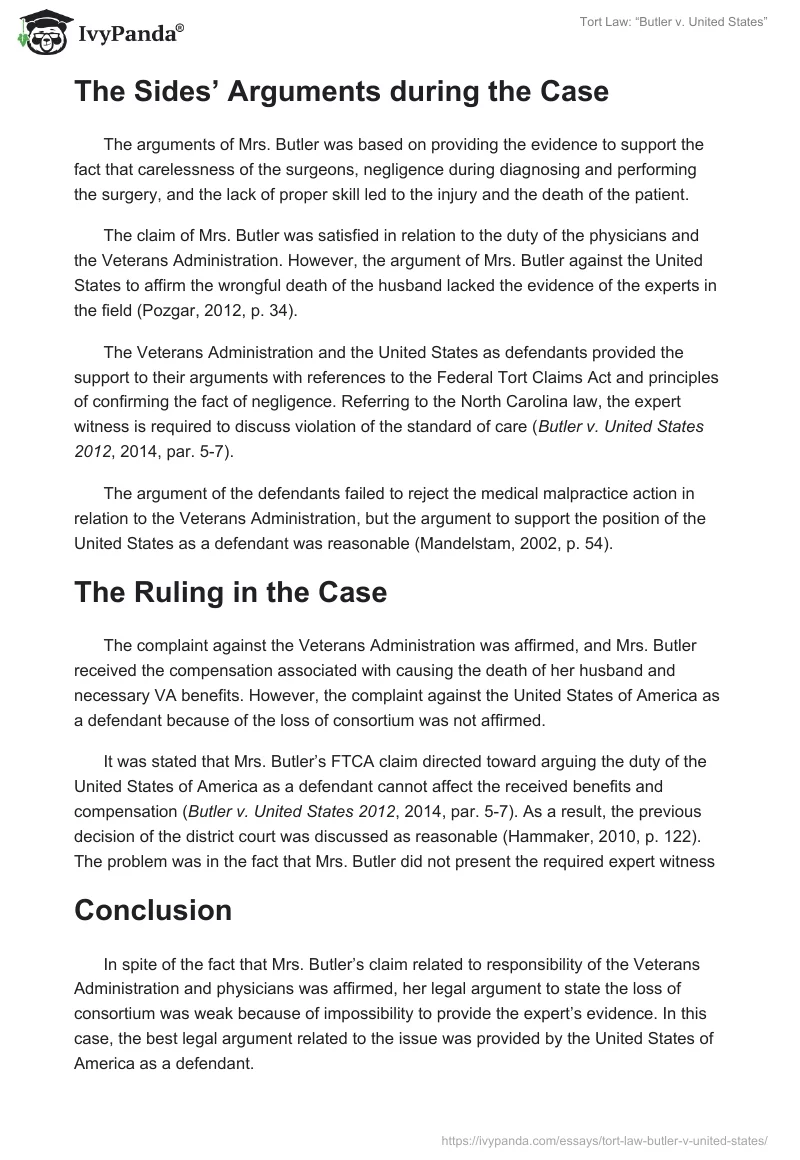 Tort Law: “Butler v. United States”. Page 2