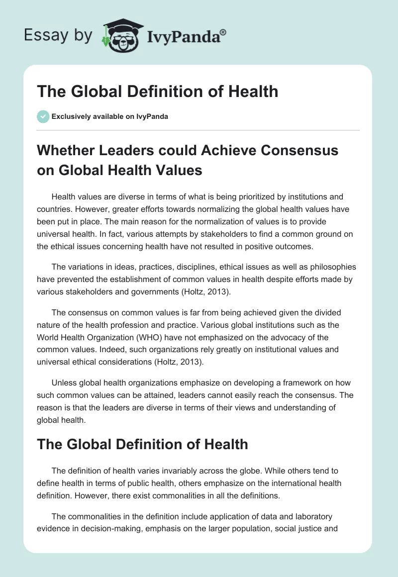 The Global Definition of Health. Page 1