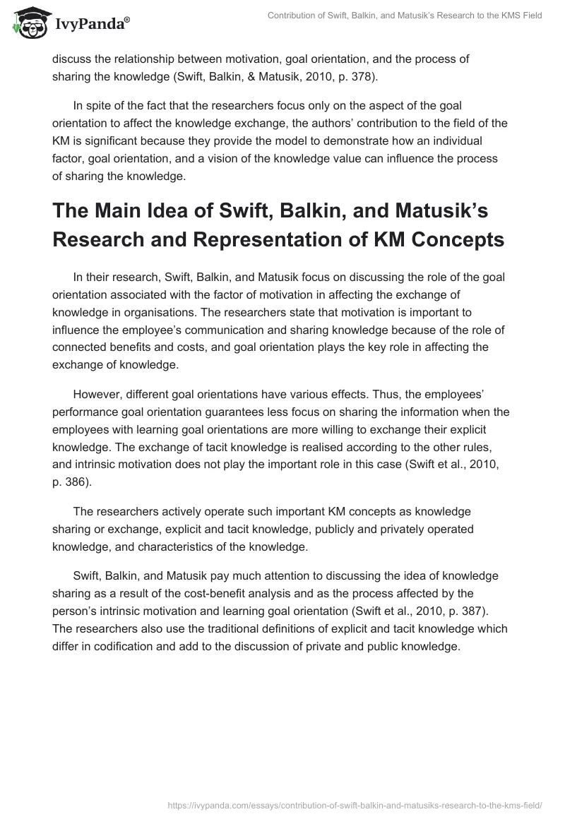 Contribution of Swift, Balkin, and Matusik’s Research to the KMS Field. Page 2
