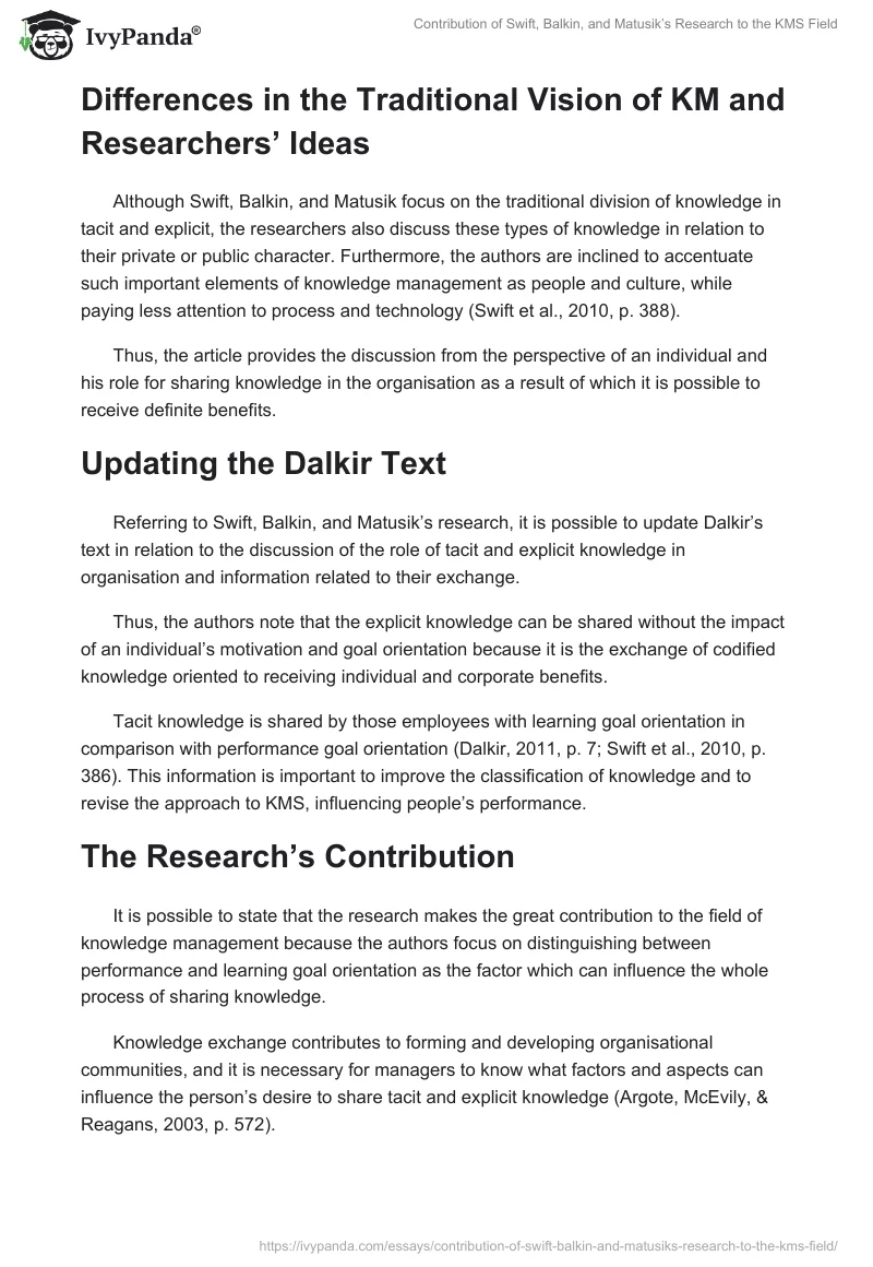 Contribution of Swift, Balkin, and Matusik’s Research to the KMS Field. Page 3