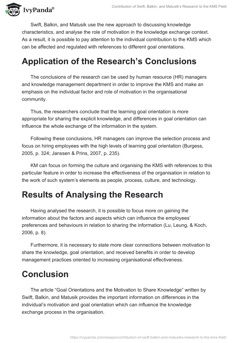 Contribution of Swift, Balkin, and Matusik’s Research to the KMS Field. Page 4