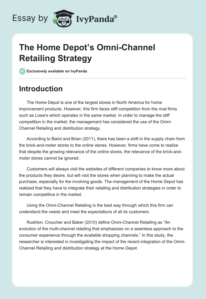 The Home Depot’s Omni-Channel Retailing Strategy. Page 1