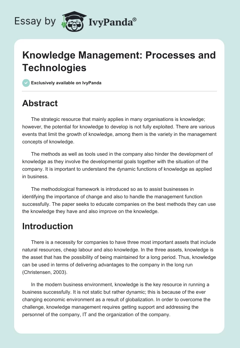 Knowledge Management: Processes and Technologies. Page 1