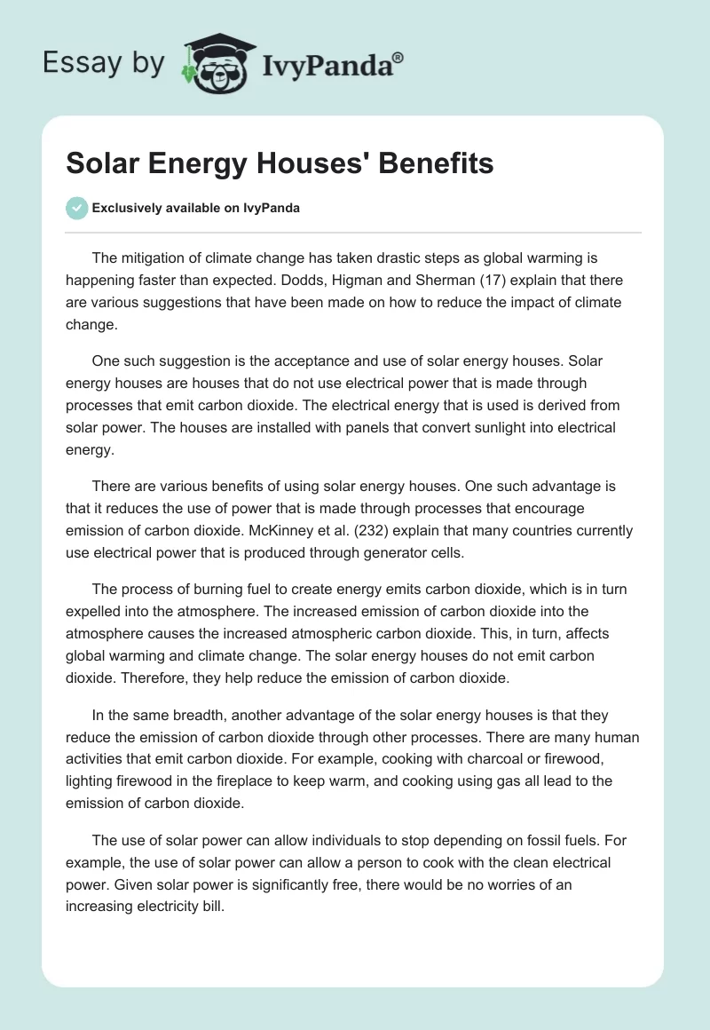 Solar Energy Houses' Benefits. Page 1