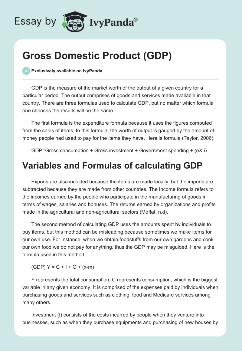 Gross Domestic Product (GDP). Page 1