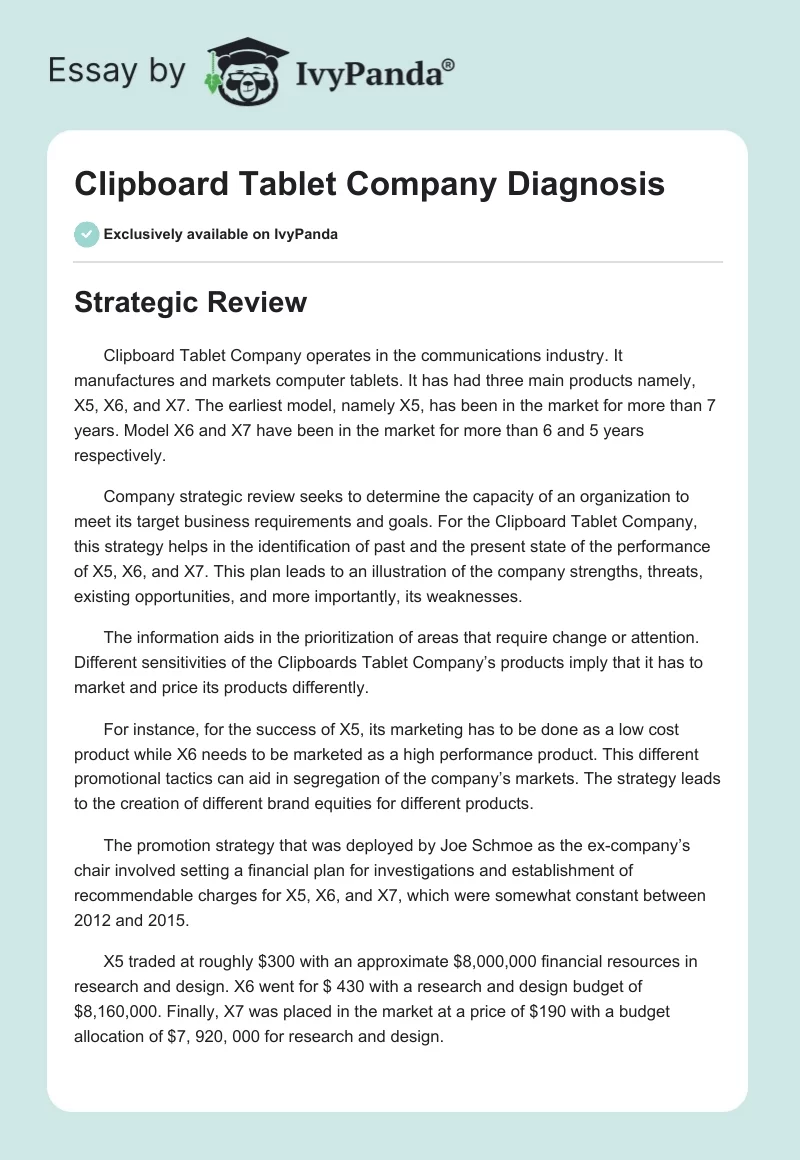 Clipboard Tablet Company Diagnosis. Page 1