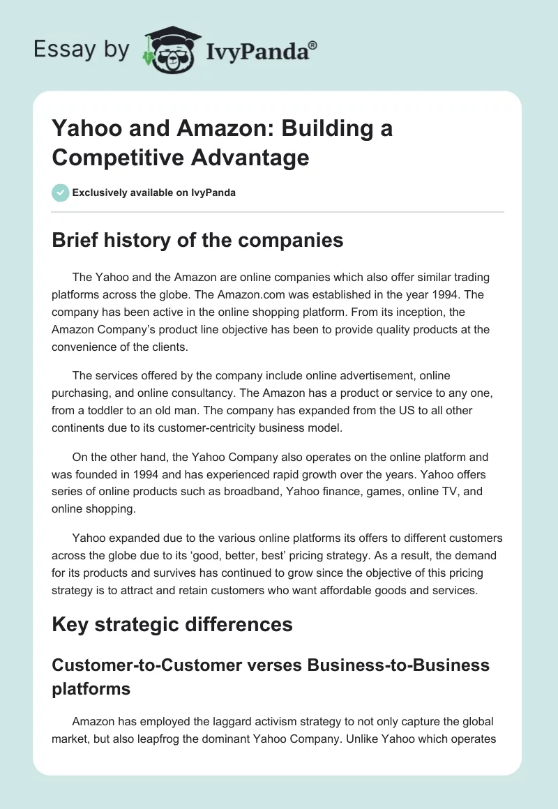 Yahoo and Amazon: Building a Competitive Advantage. Page 1