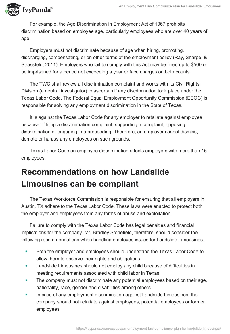 An Employment Law Compliance Plan for Landslide Limousines. Page 4