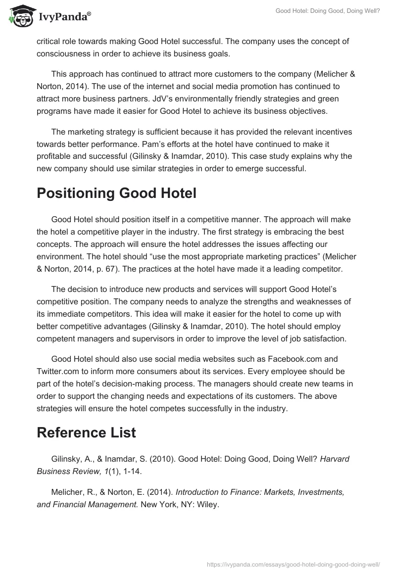 Good Hotel: Doing Good, Doing Well?. Page 3