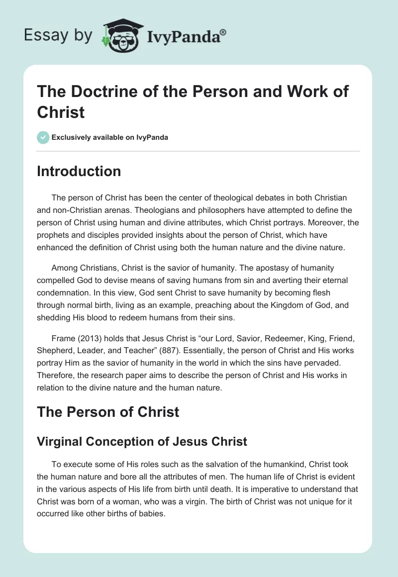 The Doctrine of the Person and Work of Christ. Page 1