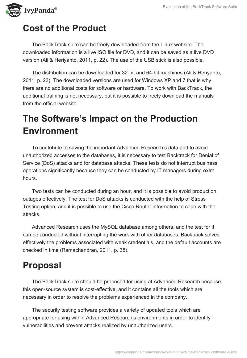 Evaluation of the BackTrack Software Suite. Page 3