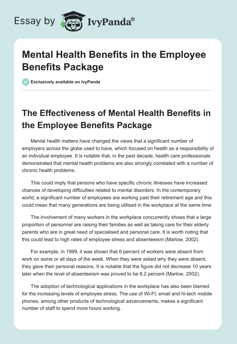 Mental Health Benefits in the Employee Benefits Package. Page 1