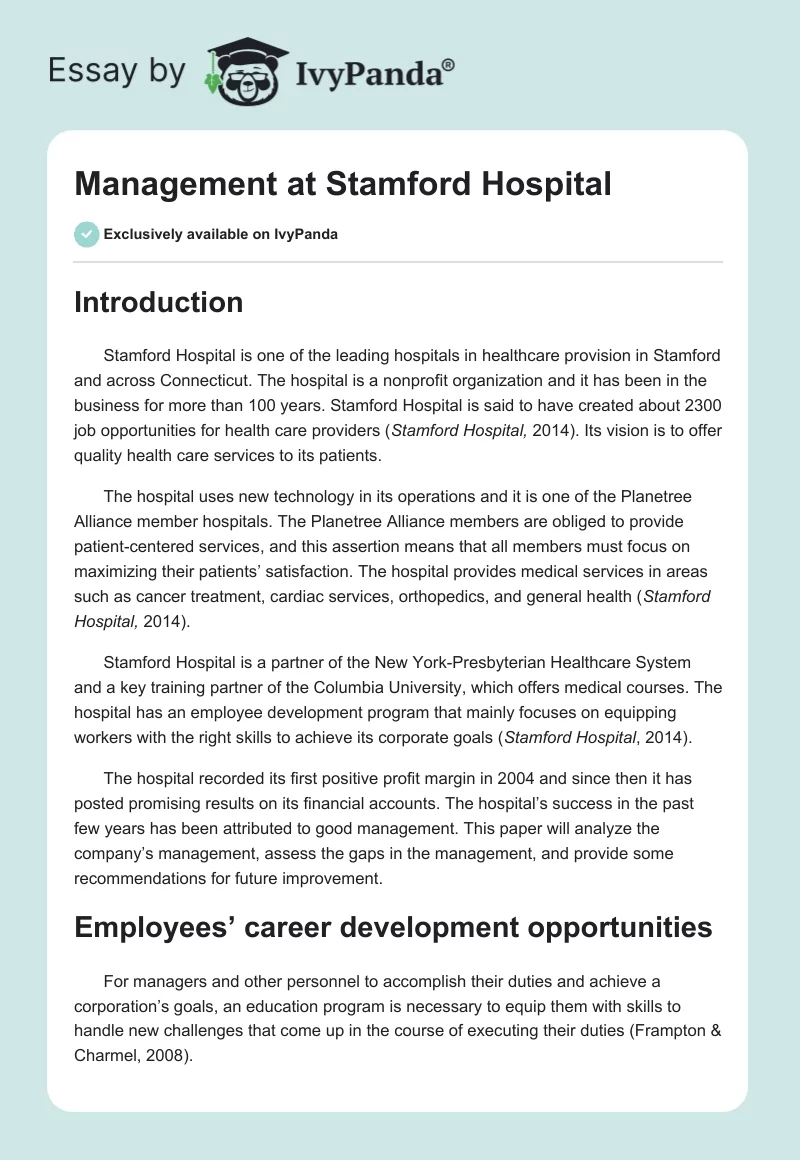 Management at Stamford Hospital. Page 1