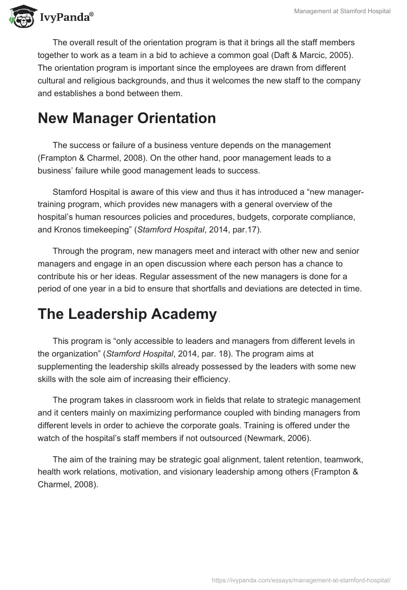 Management at Stamford Hospital. Page 3