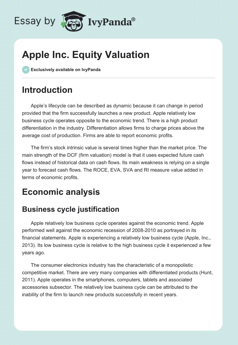 Apple Inc. Equity Valuation. Page 1