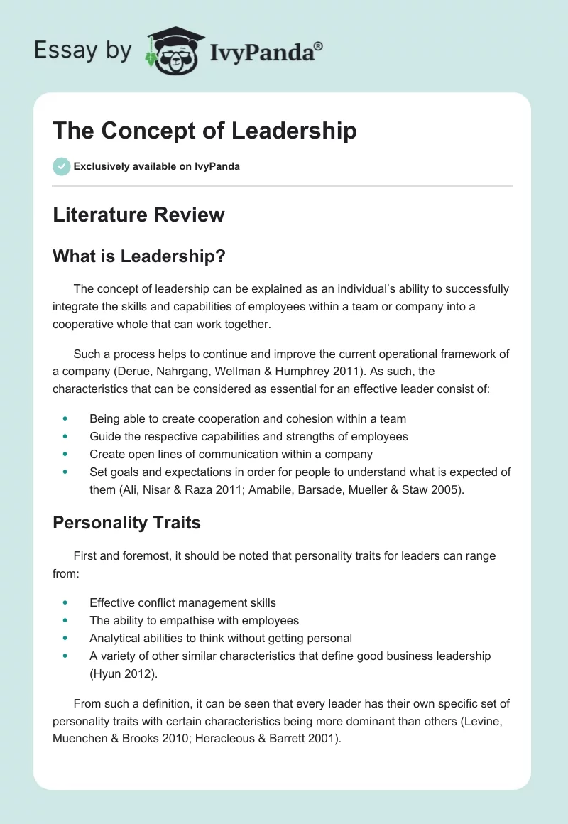 The Concept of Leadership. Page 1