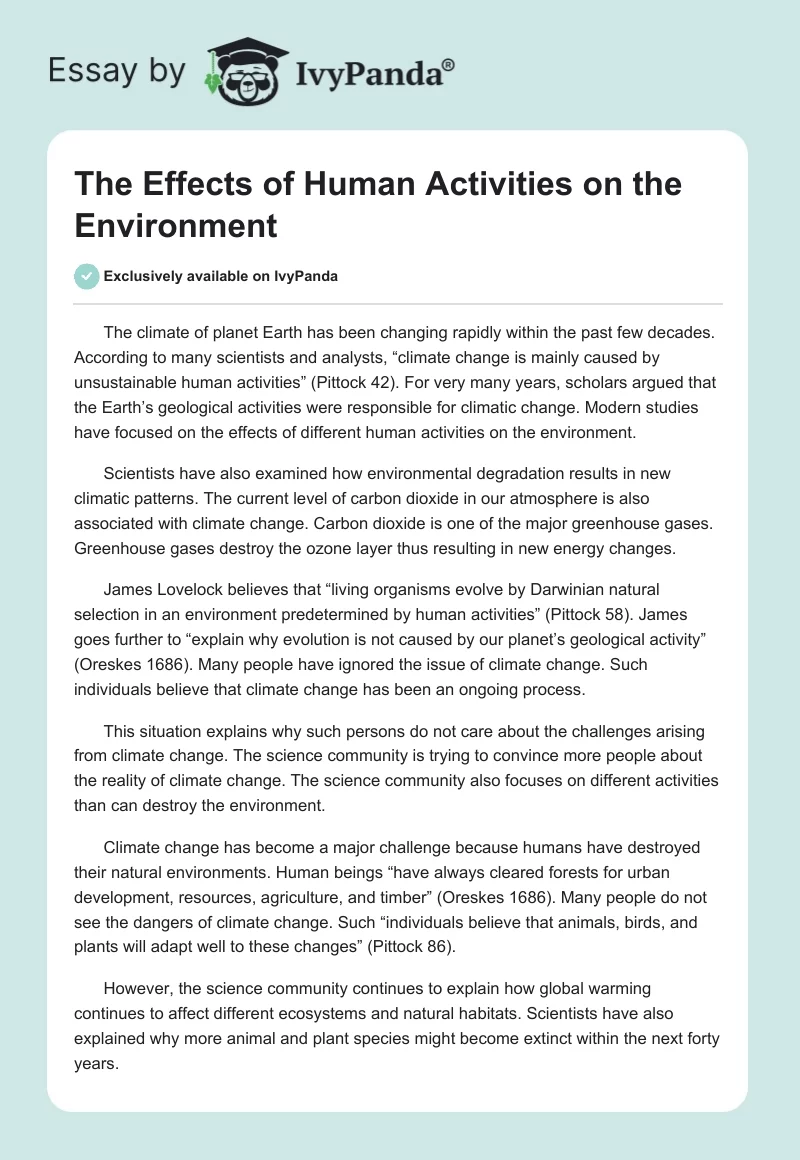 The Effects of Human Activities on the Environment. Page 1