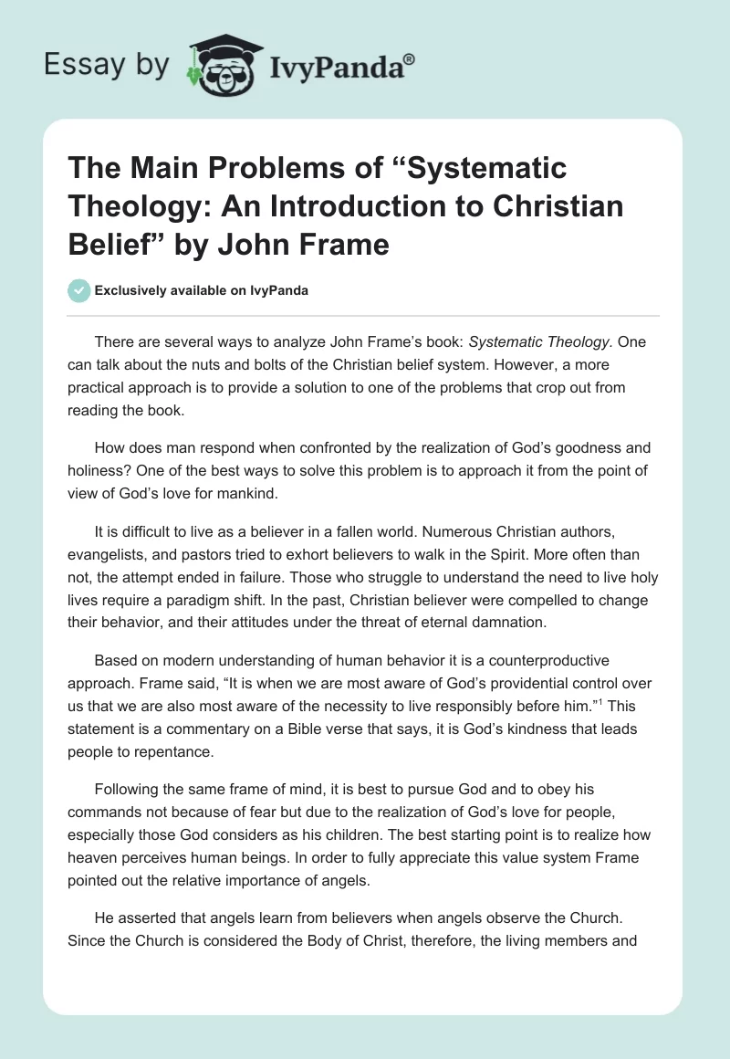 The Main Problems of “Systematic Theology: An Introduction to Christian Belief” by John Frame. Page 1