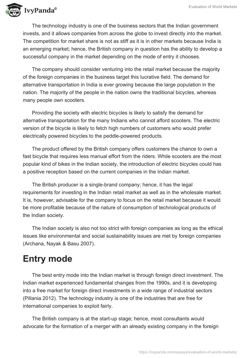 Evaluation of World Markets. Page 3