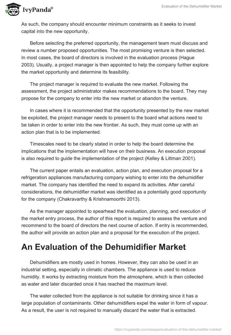 Evaluation of the Dehumidifier Market. Page 2