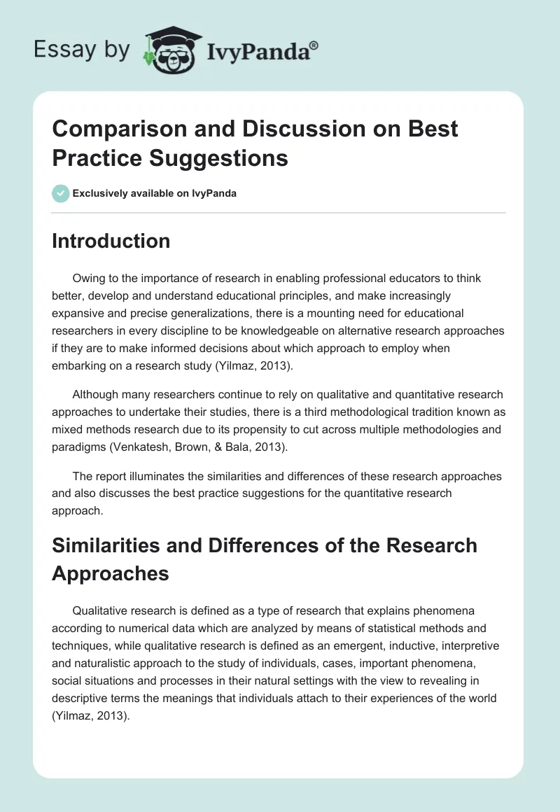 Comparison and Discussion on Best Practice Suggestions. Page 1