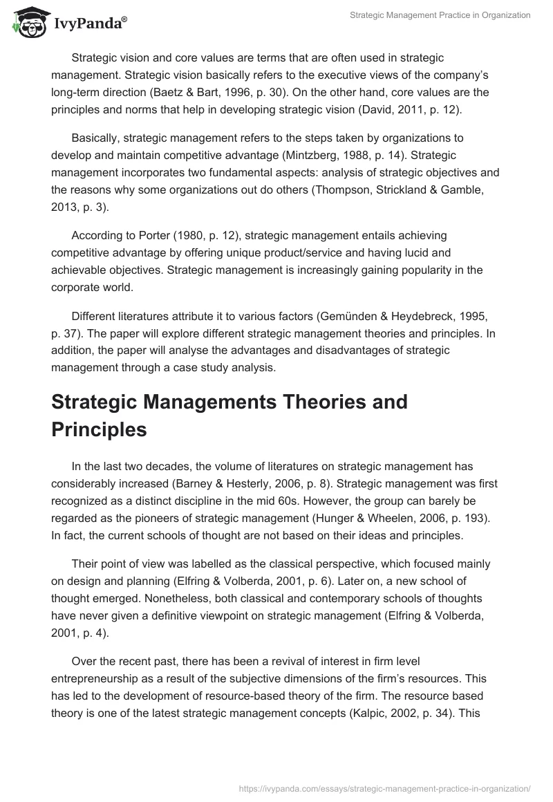 Strategic Management Practice in Organization. Page 2