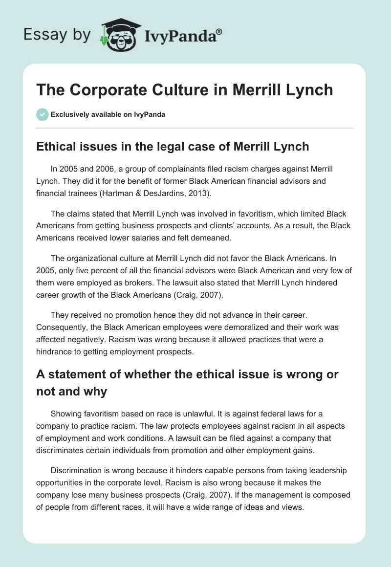 The Corporate Culture in Merrill Lynch. Page 1