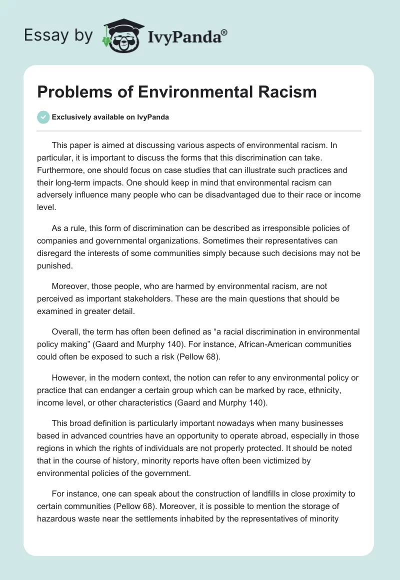 Problems of Environmental Racism. Page 1