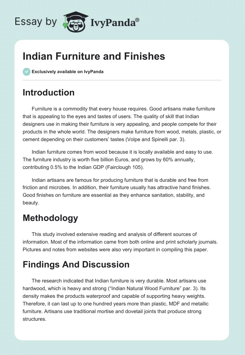 Indian Furniture and Finishes. Page 1