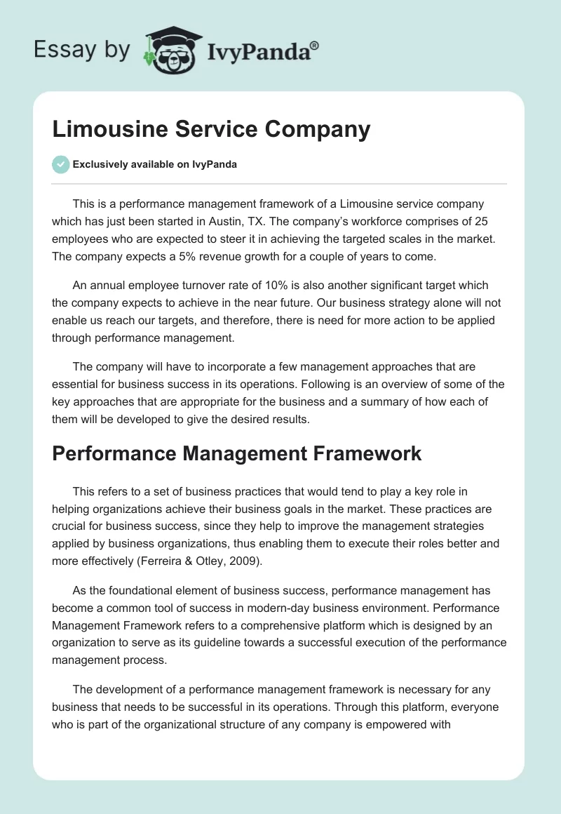 Limousine Service Company. Page 1