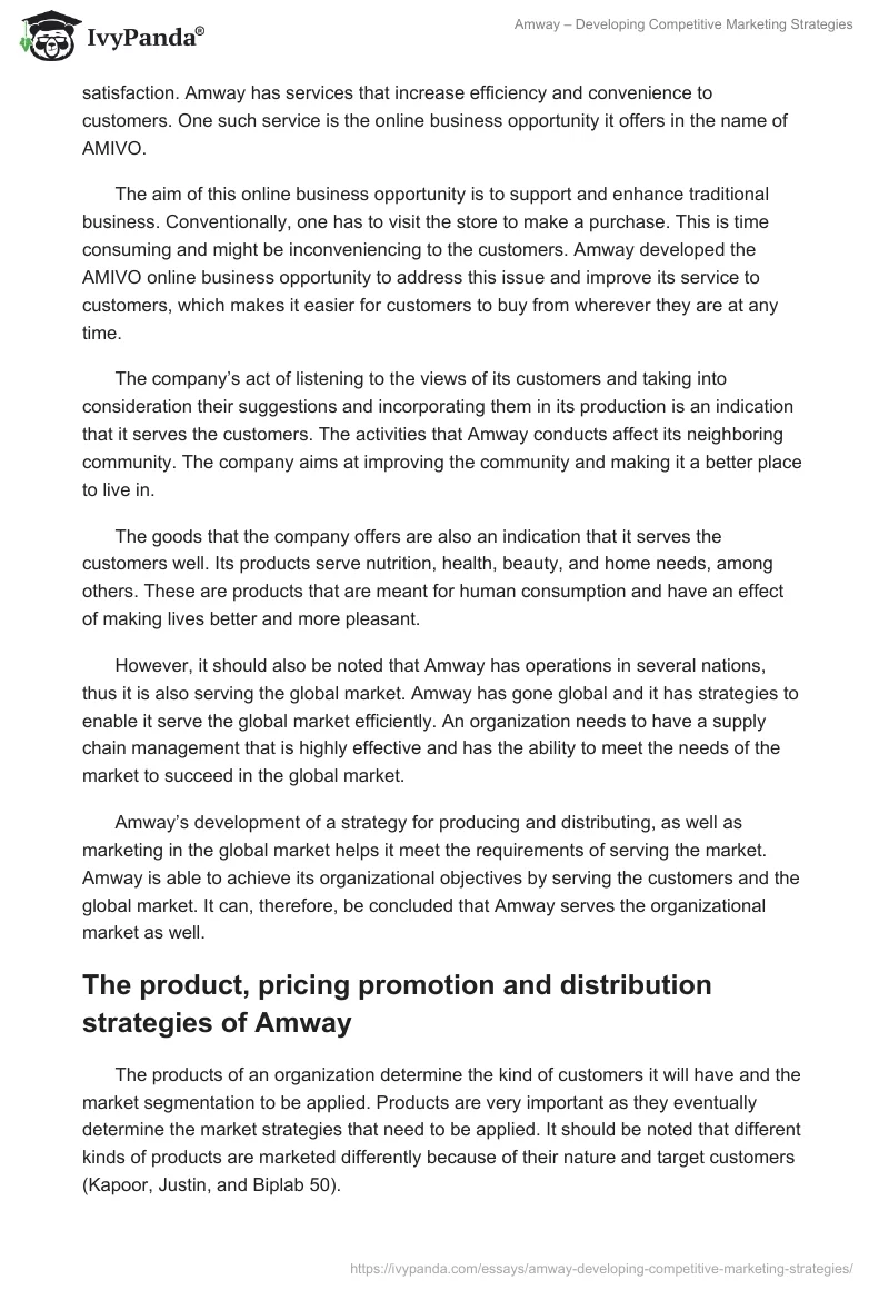 Amway – Developing Competitive Marketing Strategies. Page 4